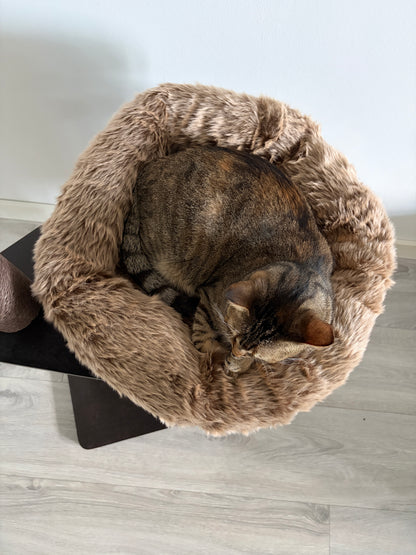 Pisica odihnindu-se in culcusul pufos al ansamblului ESPRESSO CLOUD SMALL – Meraki Home, cu margini moi si forma confortabila.